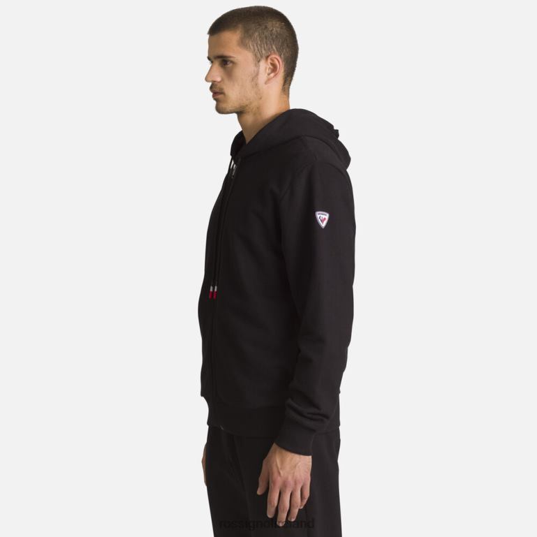 Rossignol Tops Men Full-Zip Hooded Logo Cotton Sweatshirt Black 62R6R458