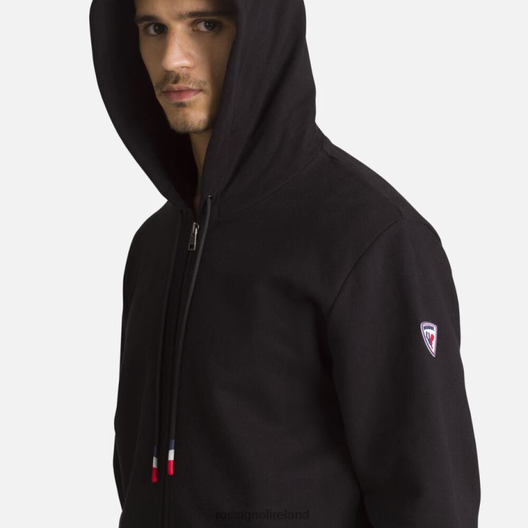 Rossignol Tops Men Full-Zip Hooded Logo Cotton Sweatshirt Black 62R6R458