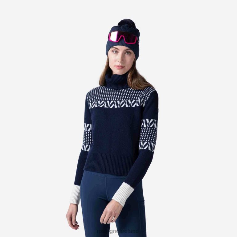 Rossignol Tops Women Vintage Turtleneck Knit Sweater Darknavy 62R6R1041