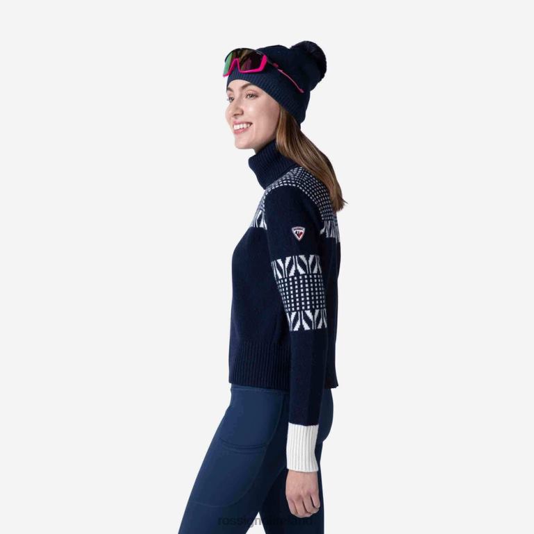 Rossignol Tops Women Vintage Turtleneck Knit Sweater Darknavy 62R6R1041