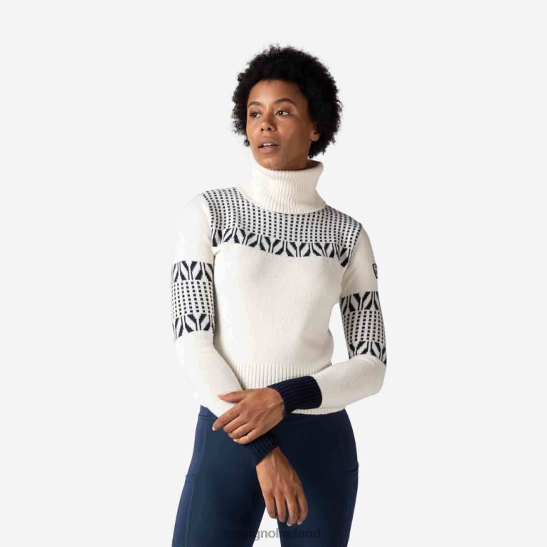 Rossignol Tops Women Vintage Turtleneck Knit Sweater White 62R6R1042