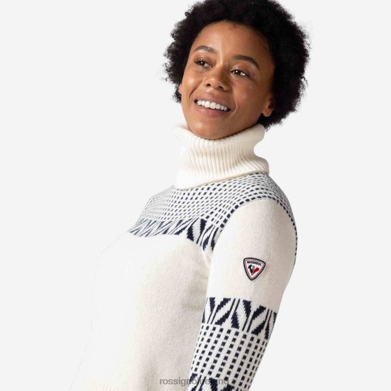 Rossignol Tops Women Vintage Turtleneck Knit Sweater White 62R6R1042