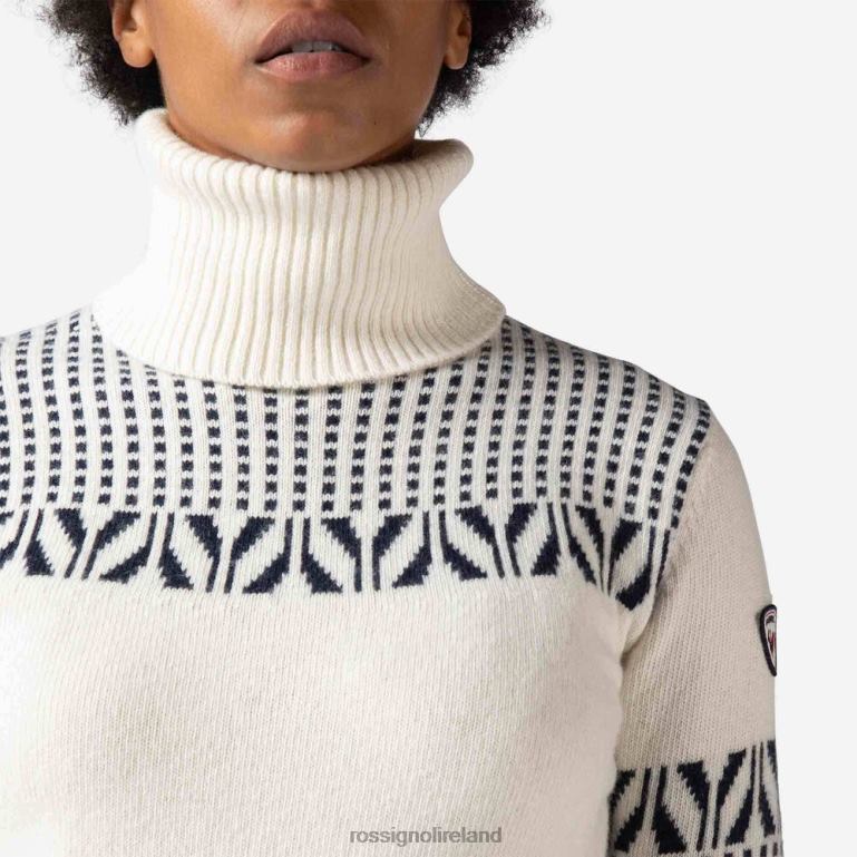 Rossignol Tops Women Vintage Turtleneck Knit Sweater White 62R6R1042