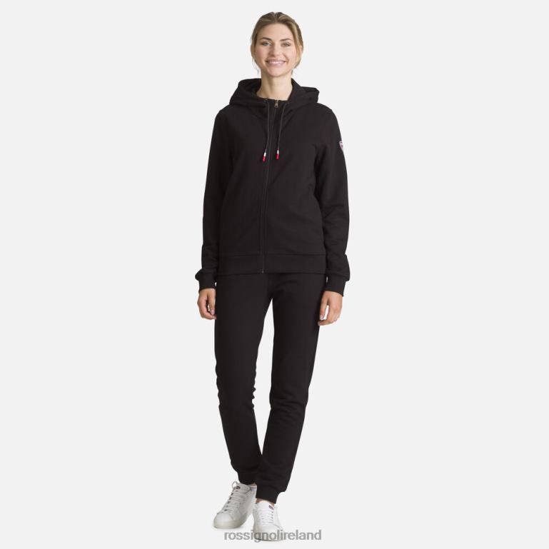 Rossignol Tops Women Full-Zip Hooded Logo Cotton Sweatshirt Black 62R6R912