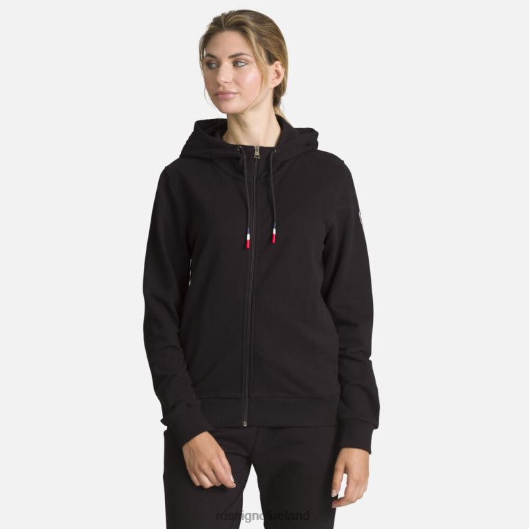 Rossignol Tops Women Full-Zip Hooded Logo Cotton Sweatshirt Black 62R6R912