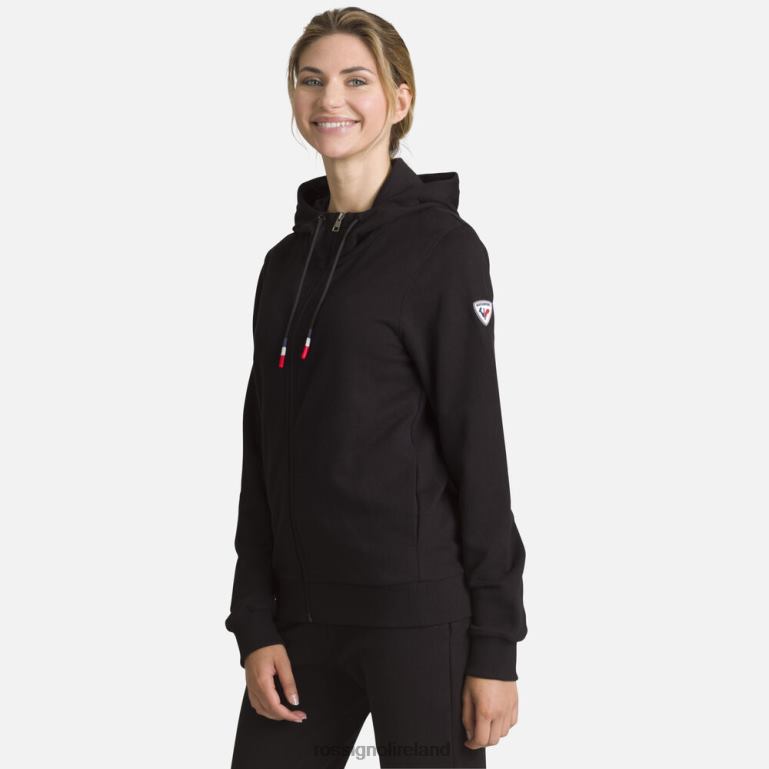 Rossignol Tops Women Full-Zip Hooded Logo Cotton Sweatshirt Black 62R6R912