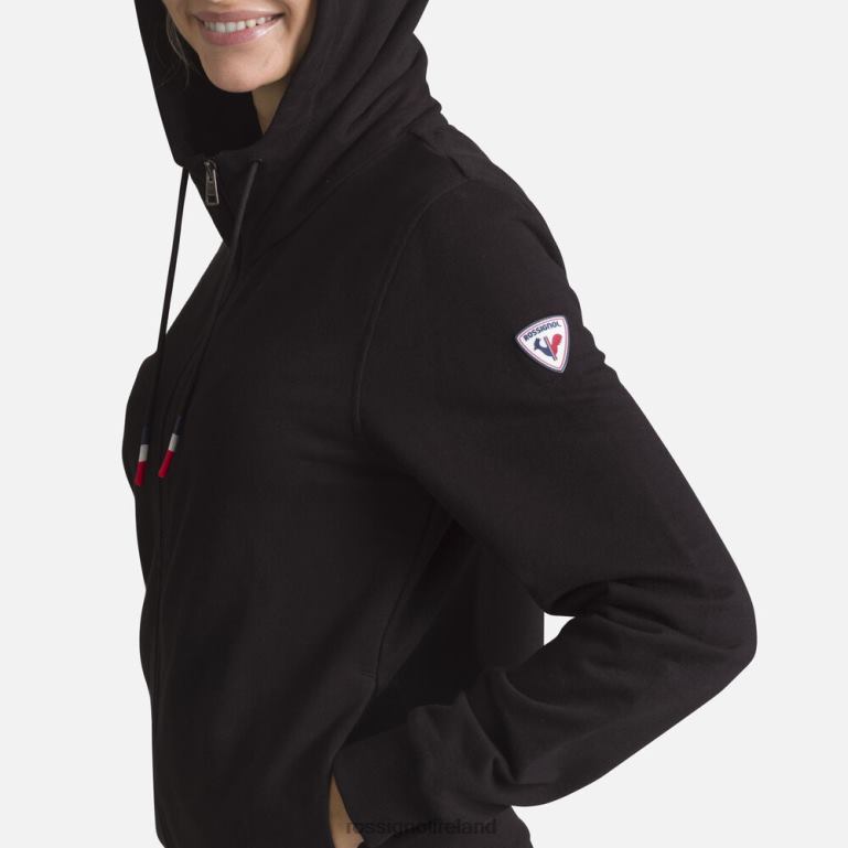Rossignol Tops Women Full-Zip Hooded Logo Cotton Sweatshirt Black 62R6R912
