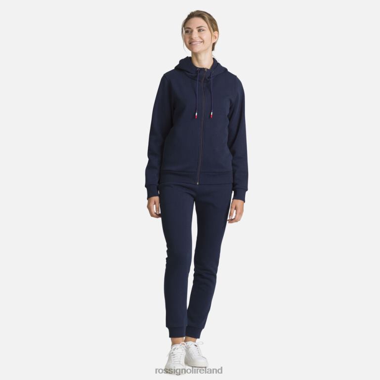 Rossignol Tops Women Full-Zip Hooded Logo Cotton Sweatshirt Darknavy 62R6R884