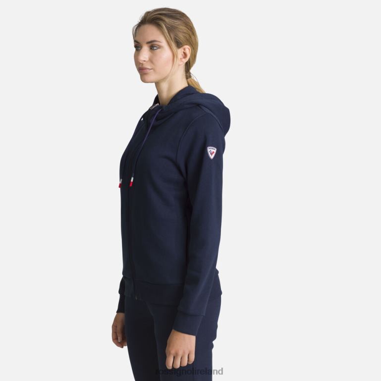 Rossignol Tops Women Full-Zip Hooded Logo Cotton Sweatshirt Darknavy 62R6R884
