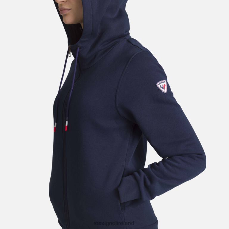 Rossignol Tops Women Full-Zip Hooded Logo Cotton Sweatshirt Darknavy 62R6R884