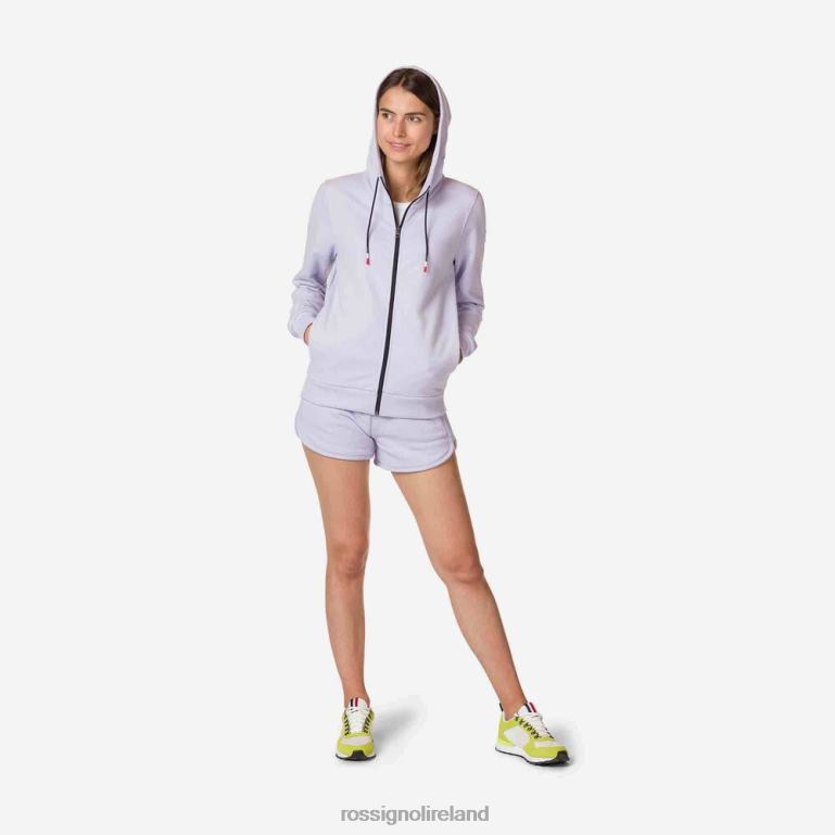 Rossignol Tops Women Full-Zip Hooded Logo Cotton Sweatshirt Lavendergrey 62R6R1004