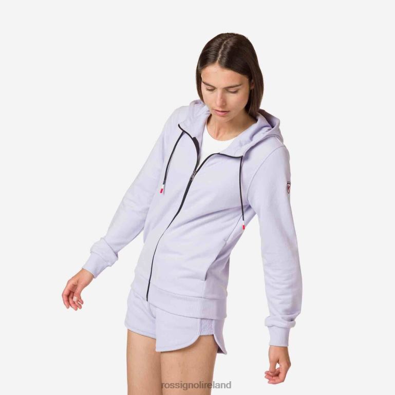 Rossignol Tops Women Full-Zip Hooded Logo Cotton Sweatshirt Lavendergrey 62R6R1004