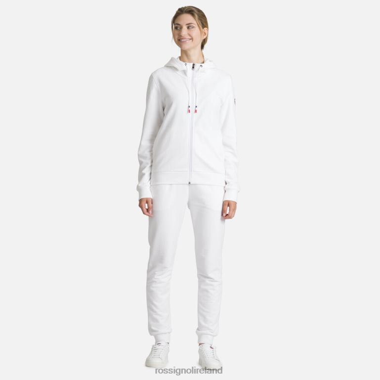 Rossignol Tops Women Full-Zip Hooded Logo Cotton Sweatshirt White 62R6R960