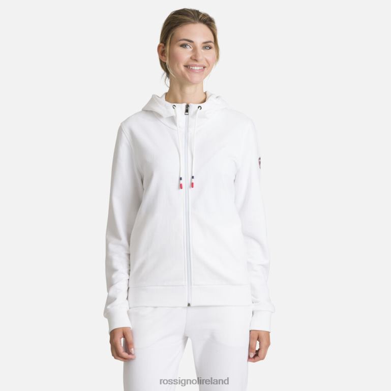 Rossignol Tops Women Full-Zip Hooded Logo Cotton Sweatshirt White 62R6R960