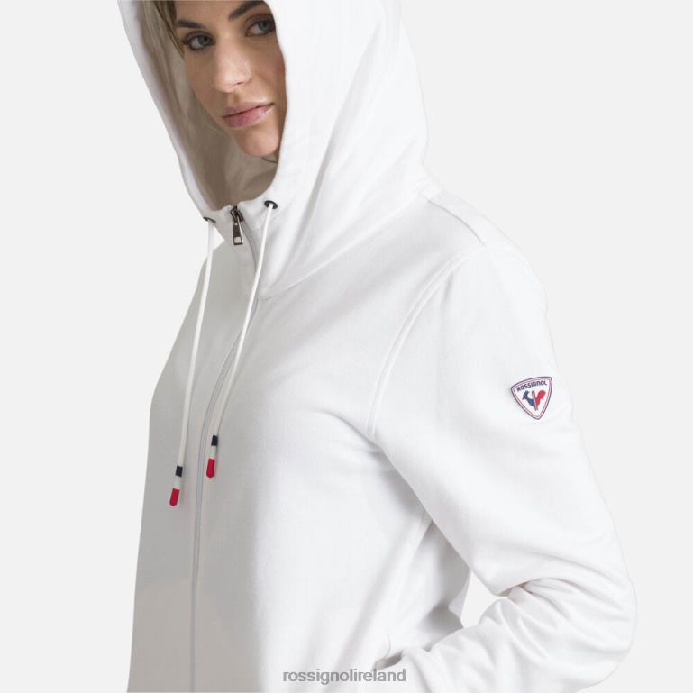 Rossignol Tops Women Full-Zip Hooded Logo Cotton Sweatshirt White 62R6R960