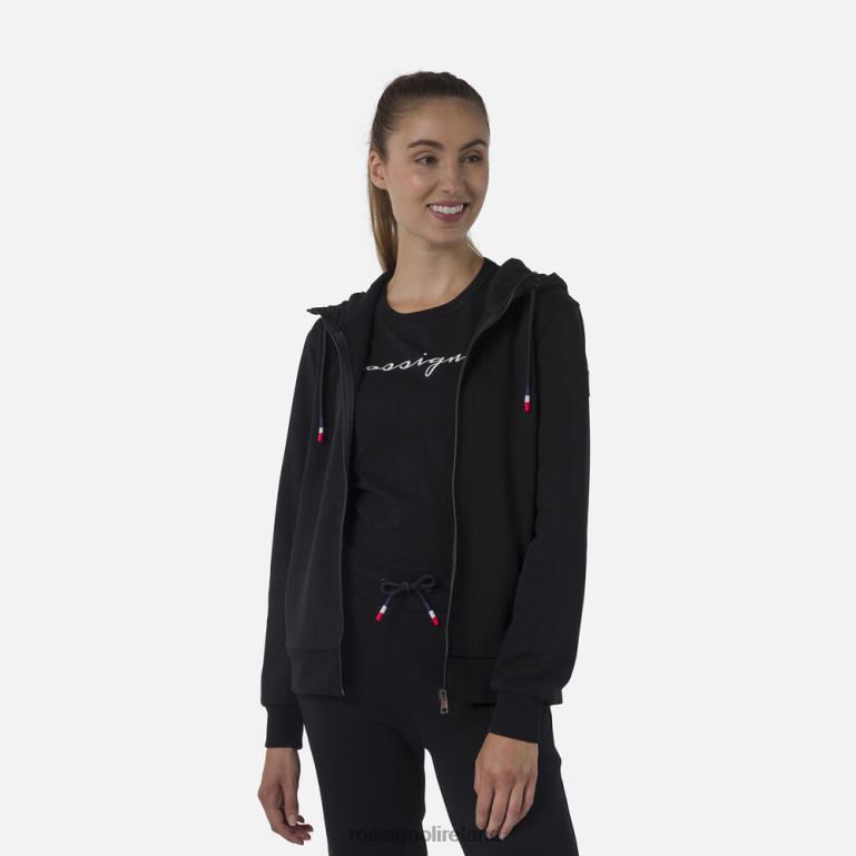 Rossignol Tops Women Full-Zip Hooded Logo Fleece Sweatshirt Black 62R6R888