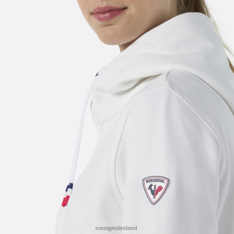 Rossignol Tops Women Full-Zip Hooded Logo Fleece Sweatshirt White 62R6R842