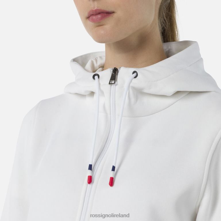 Rossignol Tops Women Full-Zip Hooded Logo Fleece Sweatshirt White 62R6R842