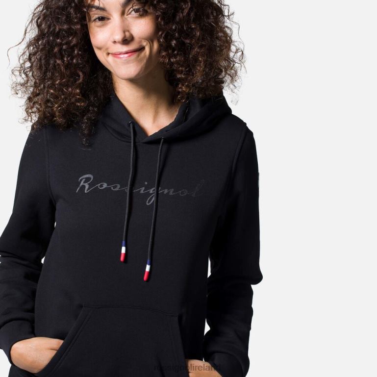 Rossignol Tops Women Hooded Logo Cotton Sweatshirt Black 62R6R962