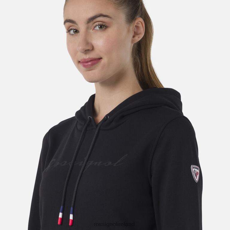 Rossignol Tops Women Hooded Logo Fleece Sweatshirt Black 62R6R910